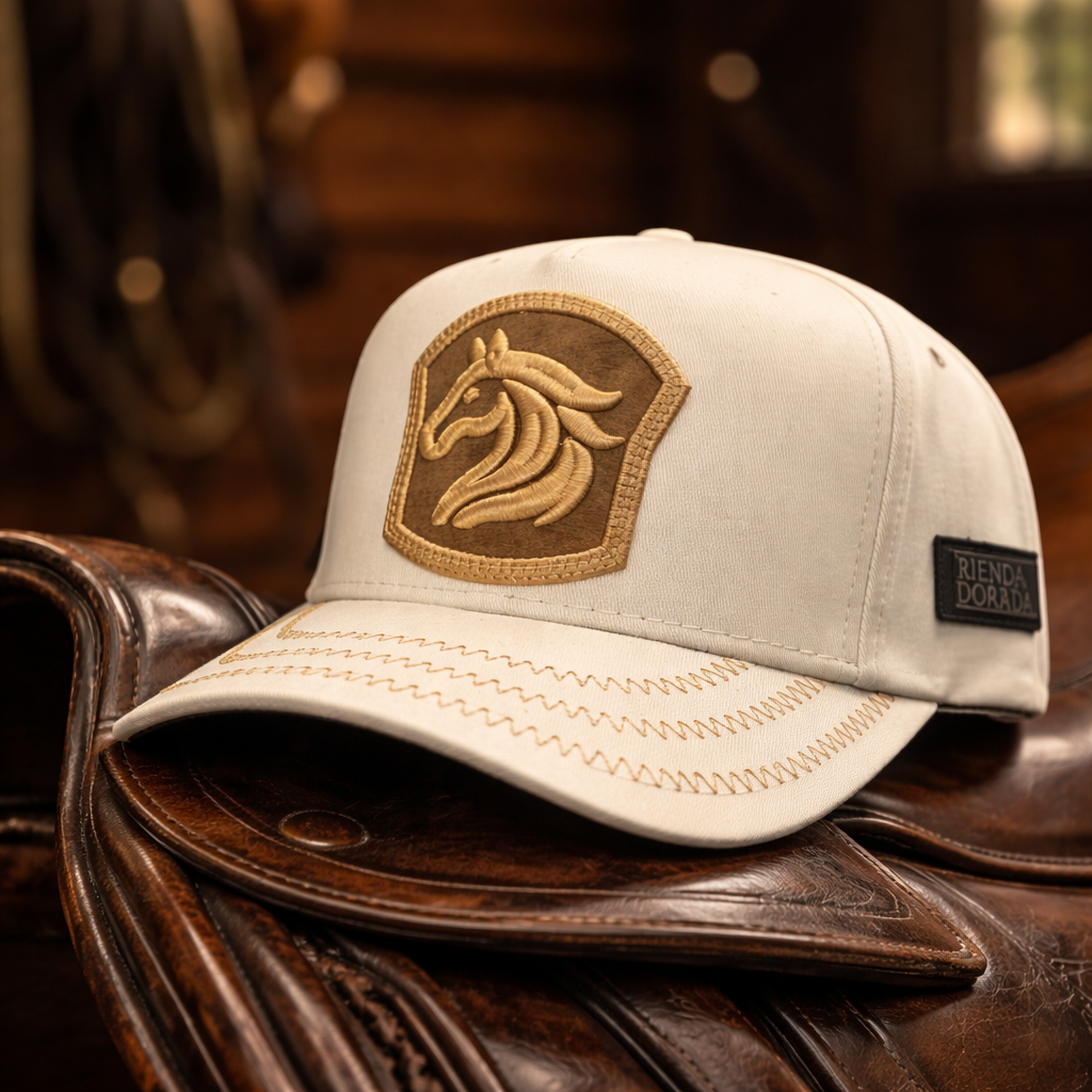 Gorra Blanca Con Caballo Dorado